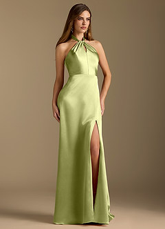 Azazie Tracie Brudtärnklänningar Klänning av A-Linje i Metallisk satin Plisserad Pistasch image5