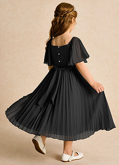 Azazie Gisele Abiti da Ragazza di Fiori Abito A-Line in Chiffon Plissettato Nero image3