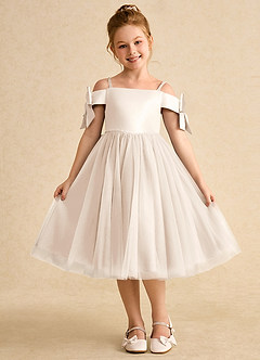 Azazie Amie vestidos de niña de las flores Vestido de Alabastro Blanco de Satin Mate de Corte En A con Vestidos sin tirantes image3