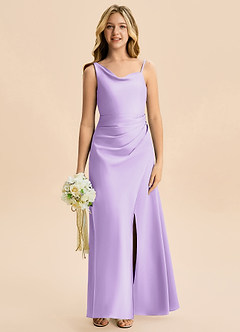 Azazie Abby Junior Lilac A-Line Pleated Stretch Satin Dress image4