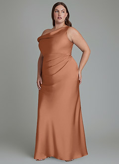 Azazie Emerson Abiti da Damigella Abito Sirena in Raso Elasticizzato Spalle Scoperte Bronzo image11