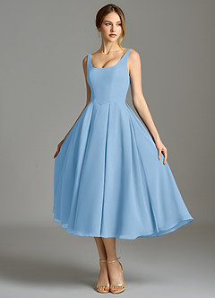 Azazie Amalie Bridesmaid Dresses Powder Blue A-Line Pleated Chiffon Dress image6