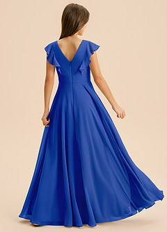 Azazie Anysa Junior Robe Trapèze en Mousseline de soie Rayé Bleu Roi image2