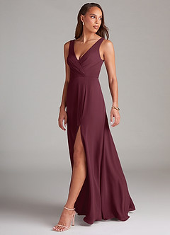 Azazie Nelly Bridesmaid Dresses Cabernet A-Line Pleated Chiffon Dress image4