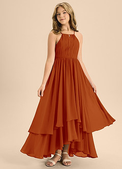Azazie Elliora Junior Paprika A-Line Pleated Chiffon Dress image3