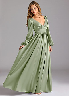 Azazie Norah Robes de demoiselle d'honneur Robe Trapèze en Satin extensible Vert Sauge image3