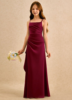 Azazie Cannoli Girls Formal Sukienki dla dziewczynek sypiących kwiaty Linia A Pofałdowany Satyna elastyczna Długość podłogi Sukienka image4