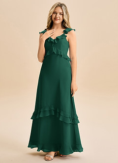 Azazie Tavie Junior Vestido de Esmeralda de Gasa de Corte en A con Volante image3