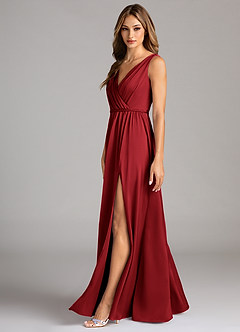 Azazie Tanicia Brautjungfernkleider Eine Linie Plissee Stretch-Satin Kleid Scharlachrot image5