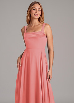 Azazie Shaude Bridesmaid Dresses Coral A-Line Pleated Chiffon Dress image5