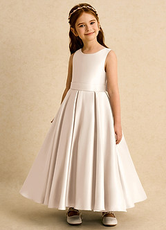 Azazie Mapel vestidos de niña de las flores Vestido de Alabastro Blanco de Satin Mate de Princesa con Plisado image3