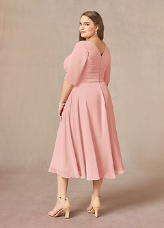 Azazie Naomi Kleider für die Brautmutter A-Linie Bootshals Gefaltet Chiffon Kleid Rosettenrosa image13