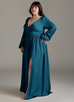 Azazie Norah Bridesmaid Dresses Ink Blue A-Line Stretch Satin Dress image11