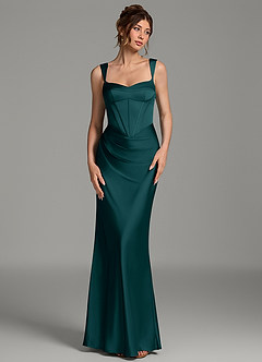Azazie Mela Brautjungfernkleider Etui Korsett Stretch-Satin Kleid Kiefer image1