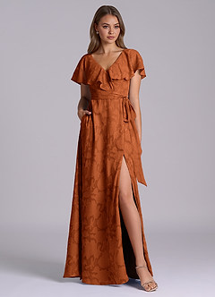 Azazie Lainey Bridesmaid Dresses Burnt Orange A-Line with Pockets Floral Burnout Dress image3