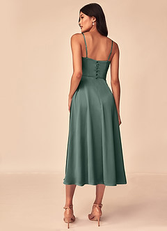 Azazie Dottie Final Sale Agave A-Line Stretch Satin Dress image2