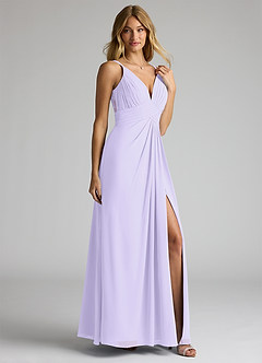 Azazie Maren Allure Bridesmaid Dresses Lilac A-Line V-Neck Lace Chiffon Dress image4