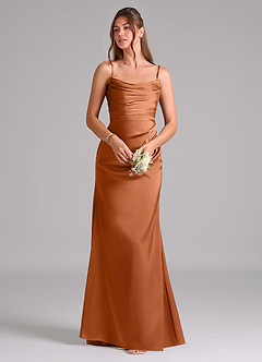 Azazie Lucille Bridesmaid Dresses Copper Mermaid Strapless Stretch Satin Convertible Dress image7