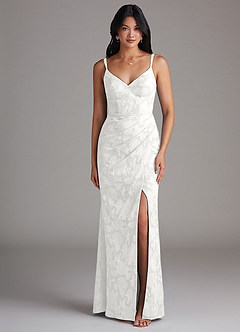 Azazie Leo Bridesmaid Dresses White Sheath Pleated Floral Burnout Dress image1