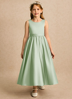 Azazie Karlie Flower Girl Dresses Dusty Sage A-Line Pleated Matte Satin Dress image5