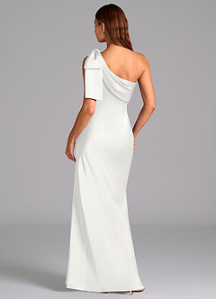 Azazie Yuanna Vestidos de damas de honor Vestido de Blanco de Satén Elástico de Corte Sirena con Hombro unilateral image2