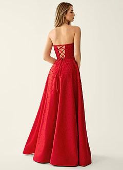 Victormen Red Beading Rhinestone Satin Prom Dress image5