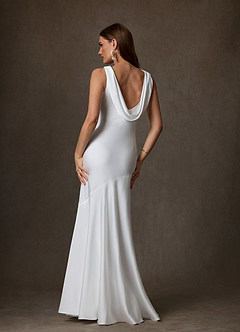 Azazie Yara Wedding Dresses Diamond White Mermaid Stretch Satin Dress image2