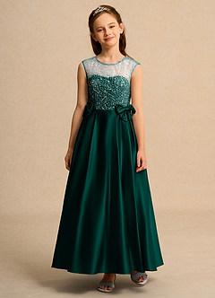 Azazie Candy Girl Flower Girl Dresses Pine Ball-Gown Bow Matte Satin Dress image6