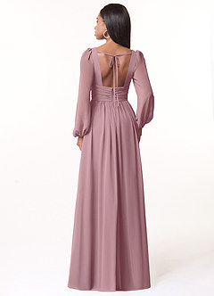 Azazie Norah Bridesmaid Dresses Dusty Rose A-Line V-Neck Long Sleeve Chiffon Dress image2