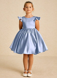 Azazie Tootsie Flower Girl Dresses Ice A-Line Bow Matte Satin Dress image3