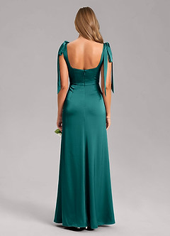 Azazie Frostine Bridesmaid Dresses Peacock A-Line Bow Stretch Satin Dress image8