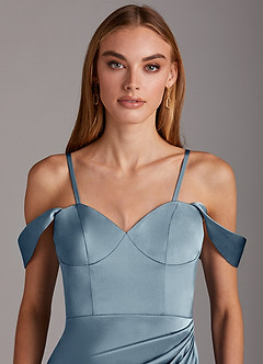 Azazie Mila Final Sale Agave Sheath Sweetheart Neckline Stretch Satin Convertible Dress image2