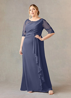 Azazie Dionysus Final Sale Stormy A-Line Boatneck Lace Chiffon Dress image6