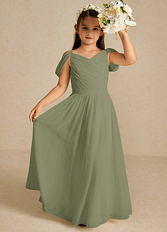 Azazie Chelle Robe Demoiselle D'honneur Fillette Robe Trapèze en Mousseline de soie Plissée Pistache image1