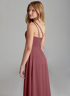 Azazie Maron Junior Desert Rose A-Line Pleated Stretch Satin Dress image2