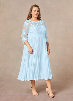 Azazie Tutu Mother of the Bride Dresses Sky Blue A-Line Boatneck Lace Chiffon Dress image10
