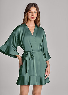 front Personalized Embroidered Ruffled Satin Robe