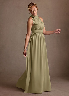 Azazie Antoinette Mother of the Bride Dresses Moss Green A-Line Pleated Chiffon Dress image4