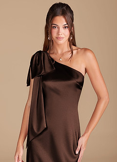 Azazie Capri Bridesmaid Dresses Ganache Sheath One Shoulder Metallic Satin Dress image5