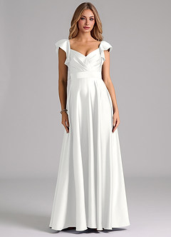 Azazie Leilani Bridesmaid Dresses White A-Line Ruched Stretch Satin Dress image3