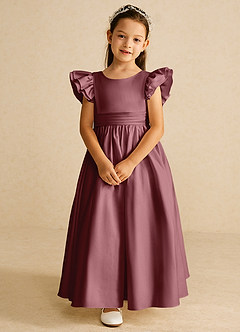 Azazie Piglette Flower Girl Dresses Desert Rose A-Line Bow Matte Satin Dress image4