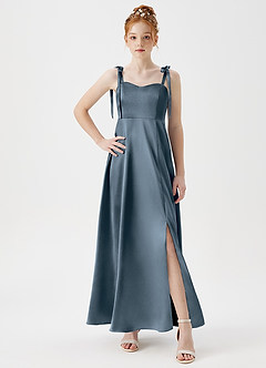 Azazie Rosey Junior A-Linie Herzausschnitt Metallischer Satin Kleid Zwielichtviolett image5