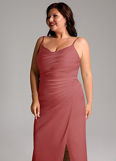 Azazie Deandra Bridesmaid Dresses Antique Rose Mermaid Pleated Stretch Satin Dress image12