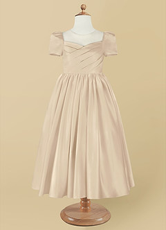 Azazie Anirra Flower Girl Dresses Champagne Ball-Gown Pleated Matte Satin Dress image8