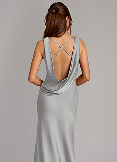 Azazie Cheryl Bridesmaid Dresses Silver Mermaid Stretch Satin Dress image2