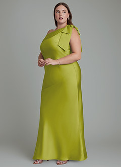 Azazie Yuanna Brudtärnklänningar Klänning av Sjöjungfru i Stretch Satin One-shoulder Citrongräs image13