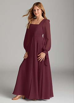 Azazie Leonia Junior Cabernet A-Line with Pockets Chiffon Dress image4