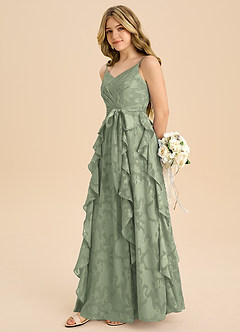 Azazie Peyton Junior A-Linie Plissee Blumen-Burnout Kleid Agave image5