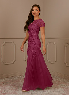 Azazie Laurie Mother of the Bride Dresses Mulberry Mermaid Scoop Sequins Tulle Dress image3