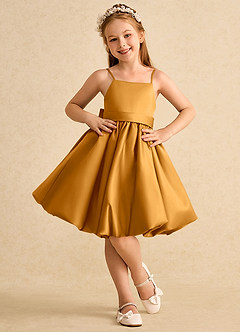 Azazie Davine vestidos de niña de las flores Vestido de Caramelo de Satin Mate de Corte En A con Tirante Espagueti image3